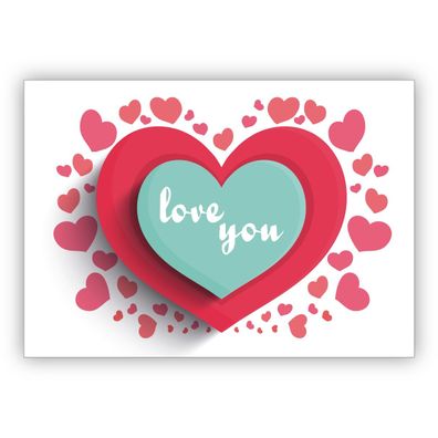 romantische Liebeskarte mit großem Herz auch zum Valentinstag: love you