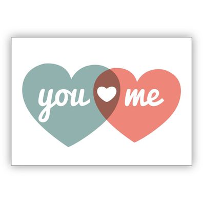 Romantische Liebeskarte mit zwei Herzen nicht nur zum Valentinstag für Verliebte: you