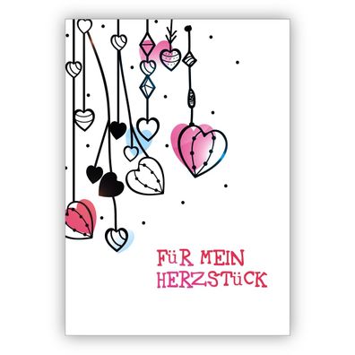 4x Schicke Liebeskarte mit schmückenden Herzen auch romantisch zum Geburtstag: Für me