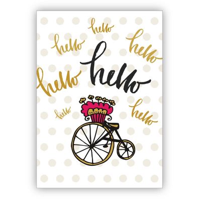 Romantische Fahrrad Grußkarte mit Pünktchen Muster um sich in Erinnerung zu bringen: