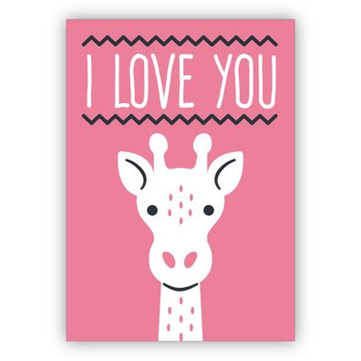 4x Süße rosa Glückwunschkarte mit Retro Giraffe auch zum Geburtstag: I love you