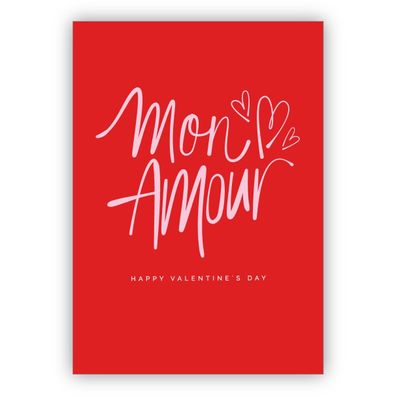4x romantische rote Valentinskarte mit Herz für verliebte Liebespaare: Mon Amour happ