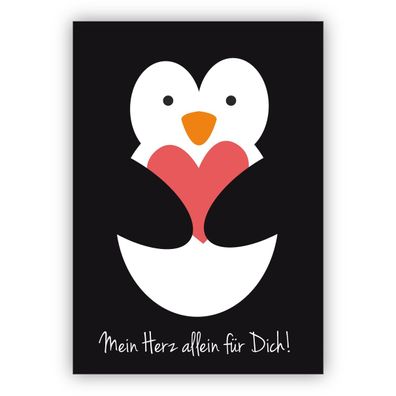 4x Liebevolle Grußkarte mit Pinguin und großem Herz zum Geburtstag oder Verliebte: Me