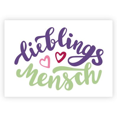4x Fröhliche Kalligraphie Hand Lettering Klappkarte: Lieblings Mensch mit Herzen