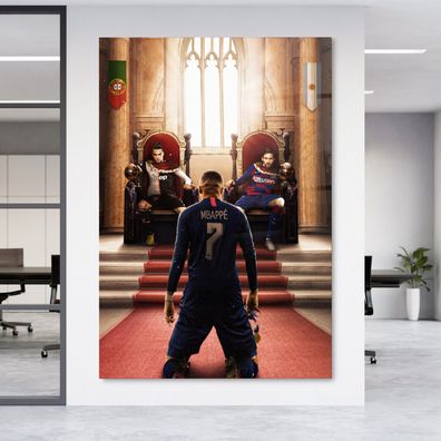 Modern Wandbild Fußball Messi Ronaldo Mbappe Acrylglas + Aluminium , Leinwand, Poster