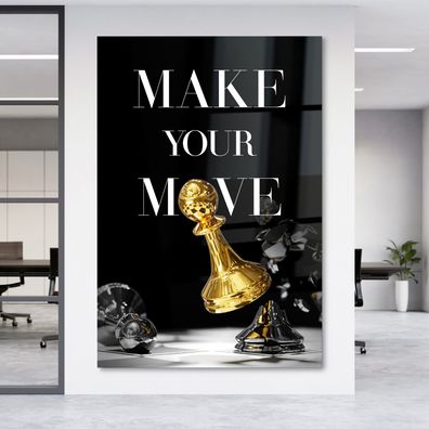 Wandbild Motivationstext, Goldenes Schach Acrylglas Aluminium , Leinwand, Poster