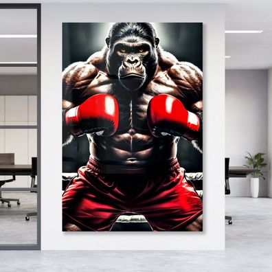 Wandbild, Gorilla mit Boxhandschuhen, kämpfend Acrylglas Aluminium , Leinwand, Poster