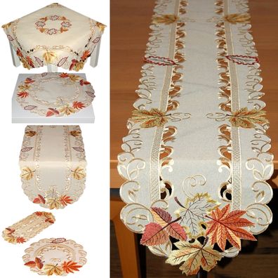 Tischdecken Tischläufer Deckchen Herbst Blätter Terrakotta Tischdekoration Bestickt