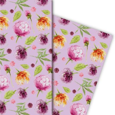 Sommerliches Geschenkpapier mit Blumen, rosa - G4828, 32 x 48cm