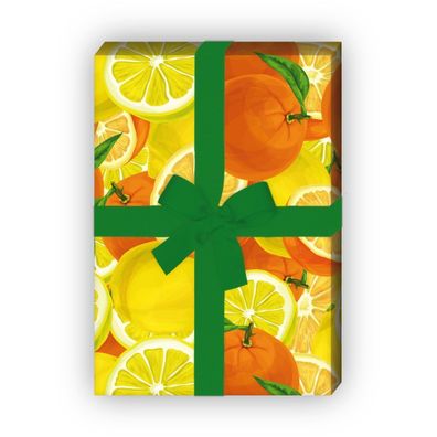 Sommerliches Zitrus Geschenkpapier, Dekorpapier mit Zitronen und Orangen - G8404