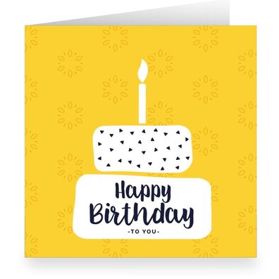 Sonnige gelbe retro Geburtstagskarte mit Torte, innen weiß: Happy Birthday to you - 1