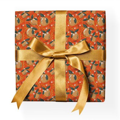 Sonniges Zitrus Schönes Geschenkpapier mit Orangen und Blüten, orange - G22166, 32 x