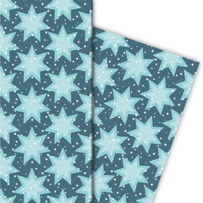 Sternen Geschenkpapier mit Schnee, blau - G4800, 32 x 48cm