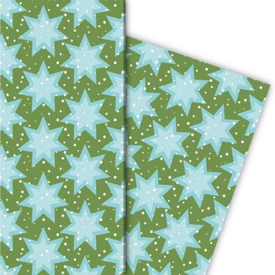 Sternen Geschenkpapier mit Schnee, grün - G4801, 32 x 48cm
