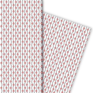 Streifen Geschenkpapier mit Herzen in weiß - G6401, 32 x 48cm