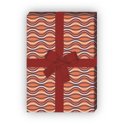 Streifen Geschenkpapier mit Retro Wellen Linien, orange - G8549, 32 x 48cm