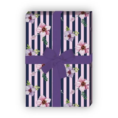Streifen Geschenkpapier mit Streu Blumen in rosa - G6366, 32 x 48cm