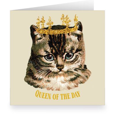 Süße XL Katzen Geburtstagskarte mit Vintage Katze und Krone: Queen of the Day - 1 Q23
