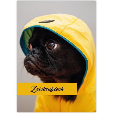 süßer DIN A3 Kinder Malblock Motiv "Raincoat bulldog", grau - Bh 11337