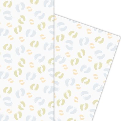 Süßes Baby Geschenkpapier mit Füßchen auf weiß - G5914, 32 x 48cm