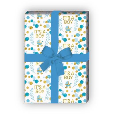 Süßes Baby Geschenkpapier zur Geburt einen Jungen It's a boy, hellblau - G7704, 32 x