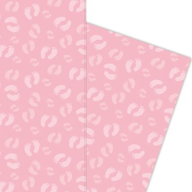 Süßes Baby Mädchen Geschenkpapier mit Füßchen auf rosa - G5915, 32 x 48cm