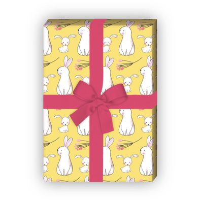 Süßes Geschenkpapier mit Baby Hasen nicht nur zu Ostern, Geburt, gelb - G11667, 32 x