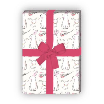 Süßes Geschenkpapier mit Baby Hasen, Geburt, weiß - G11669, 32 x 48cm