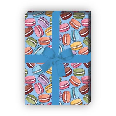 Süßes Geschenkpapier mit bunten Maccarons auf hellblau - G7654, 32 x 48cm
