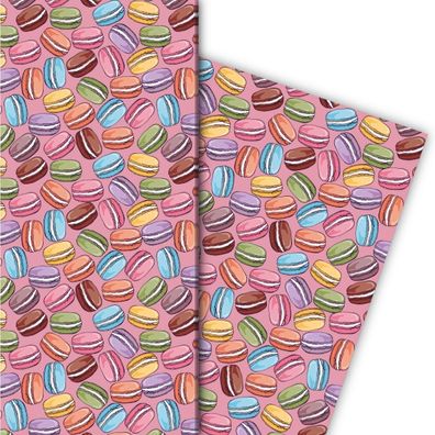 Süßes Geschenkpapier mit bunten Maccarons auf rosa - G7653, 32 x 48cm