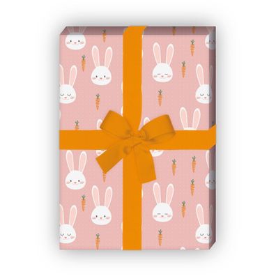 Süßes Häschen Geschenkpapier mit Karotten auf Punkten - G11846, 32 x 48cm