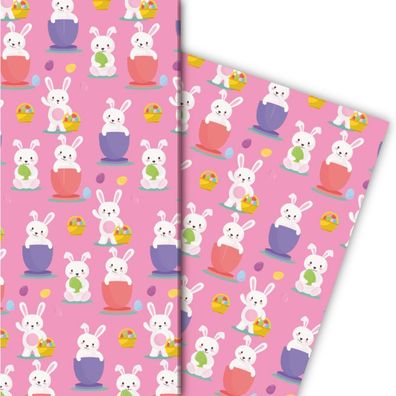 Süßes Oster Geschenkpapier mit lustigen Häschen auf rosa - G5191, 32 x 48cm