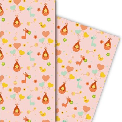 Süßes rosa Baby/ Geburts Geschenkpapier für liebevolle Geschenke - G5111, 32 x 48cm