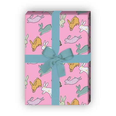 Süßes rosa Geschenkpapier mit Hasen Kaninchen - G12309, 32 x 48cm