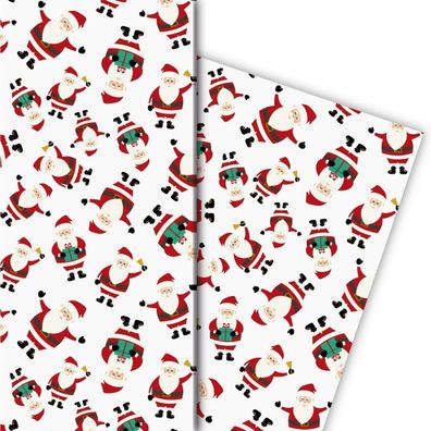 Süßes Weihnachtspapier mit lustigen Weihnachtsmännern, weiß, 32 x 48cm - G9849, 32 x