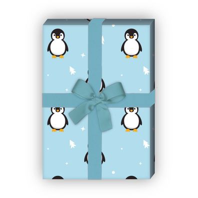 Süßes Weihnachtspapier mit Pinguinen und Weihnachtsbäumen, hellblau - G9824, 32 x 48c