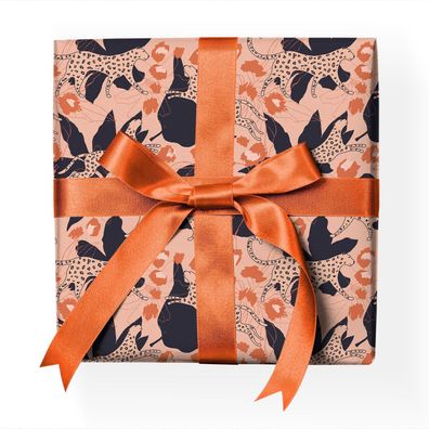 Tolles Camouflage Geschenkpapier mit Jaguar Dekor-Muster-Papier, orange - G23084, 32