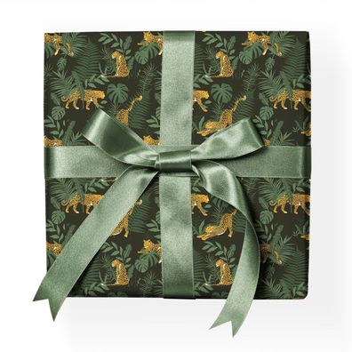 Tolles Geparden Wildlife Geschenkpapier mit Tropen Blättern und Jaguar - G22171, 32 x
