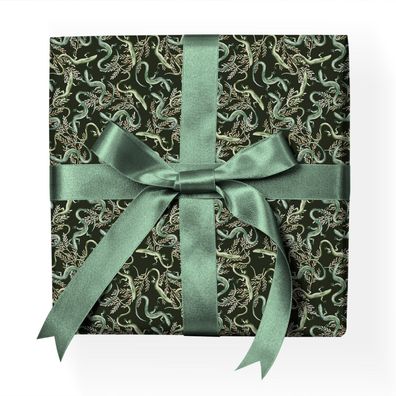 Tolles Natur Geschenkpapier: Botanisches Geschenkpapier mit Eidechsen, grün - G22130,