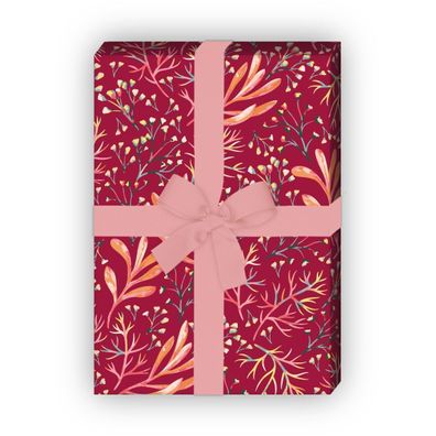 Tolles rotes Geschenkpapier zum Einpacken mit Korallen Blumen - G10234, 32 x 48cm