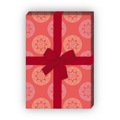 Tolles Sternen Geschenkpapier im ethno Stil zu Weihnachten, rosa - G8752, 32 x 48cm