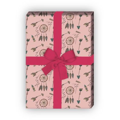Traumfänger Geschenkpapier im Boho Style, rosa - G8151, 32 x 48cm