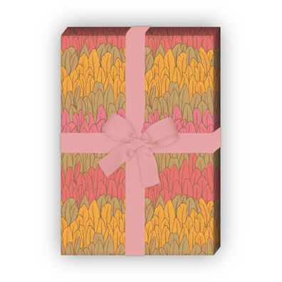 Trendiges Streifen Geschenkpapier mit Federn, bunt - G10105, 32 x 48cm