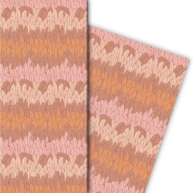 Trendiges Streifen Geschenkpapier mit Federn, rosa - G10104, 32 x 48cm