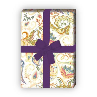 Üppiges edles Geschenkpapier mit Paisley Dekor in zarten Farben, beige - G10150, 32 x