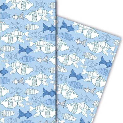 Unter Wasser Geschenkpapier mit vielen Fischen auf hellblau - G7536, 32 x 48cm
