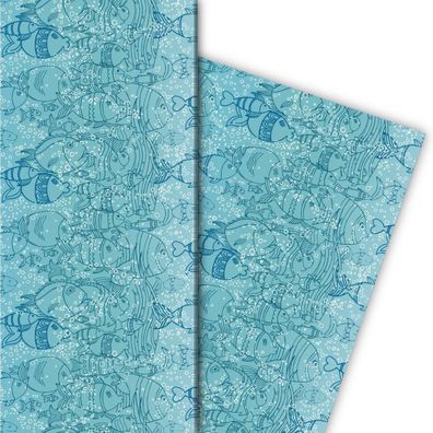 Unter Wasser/ Aquariums Geschenkpapier mit Fischen auf blau - G7538, 32 x 48cm