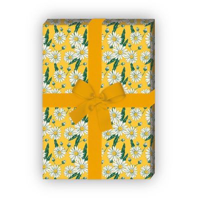 Vintage Blumen Geschenkpapier mit Margeriten Gänseblümchen, gelb - G11578, 32 x 48cm