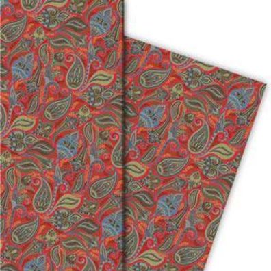 Vintage Geschenkpapier mit klein gemustertem Paisley Muster, rot - G10189, 32 x 48cm