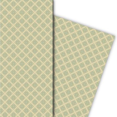 Vintage Kachel Geschenkpapier im geometrischen Retro Design, grün - G8325, 32 x 48cm